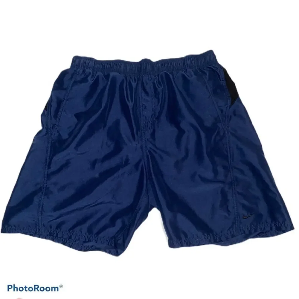 Vintage Nike Spellout Swim Trunks Navy Size Large